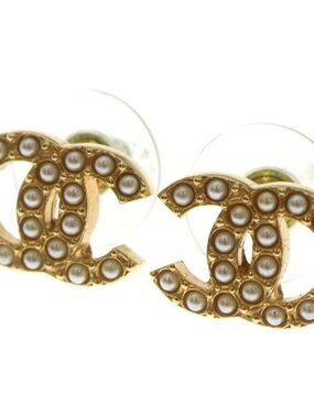 Chanel Faux Pearl CC Logo Earrings Gold